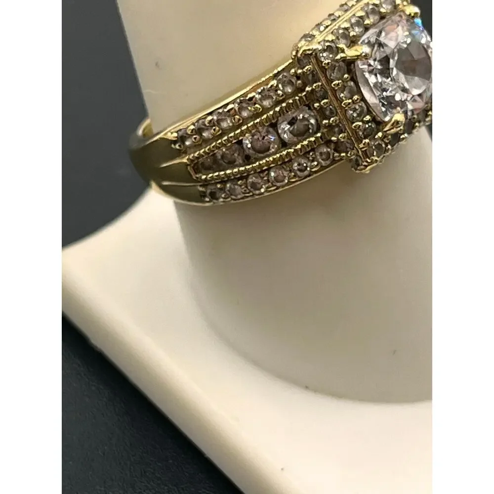 Designer Signed Vintage Vietnam Sterling Silver Vermeil Cz Wedding Ring Sz 9 1/4